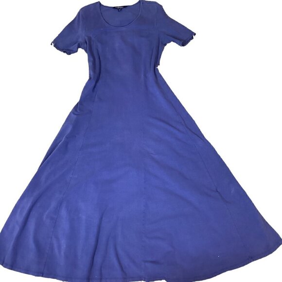 Chadwicks of Boston Midi Dress Short Sleeve Swing Skirt Cotton Sz M Blue 275B - Picture 2 of 7